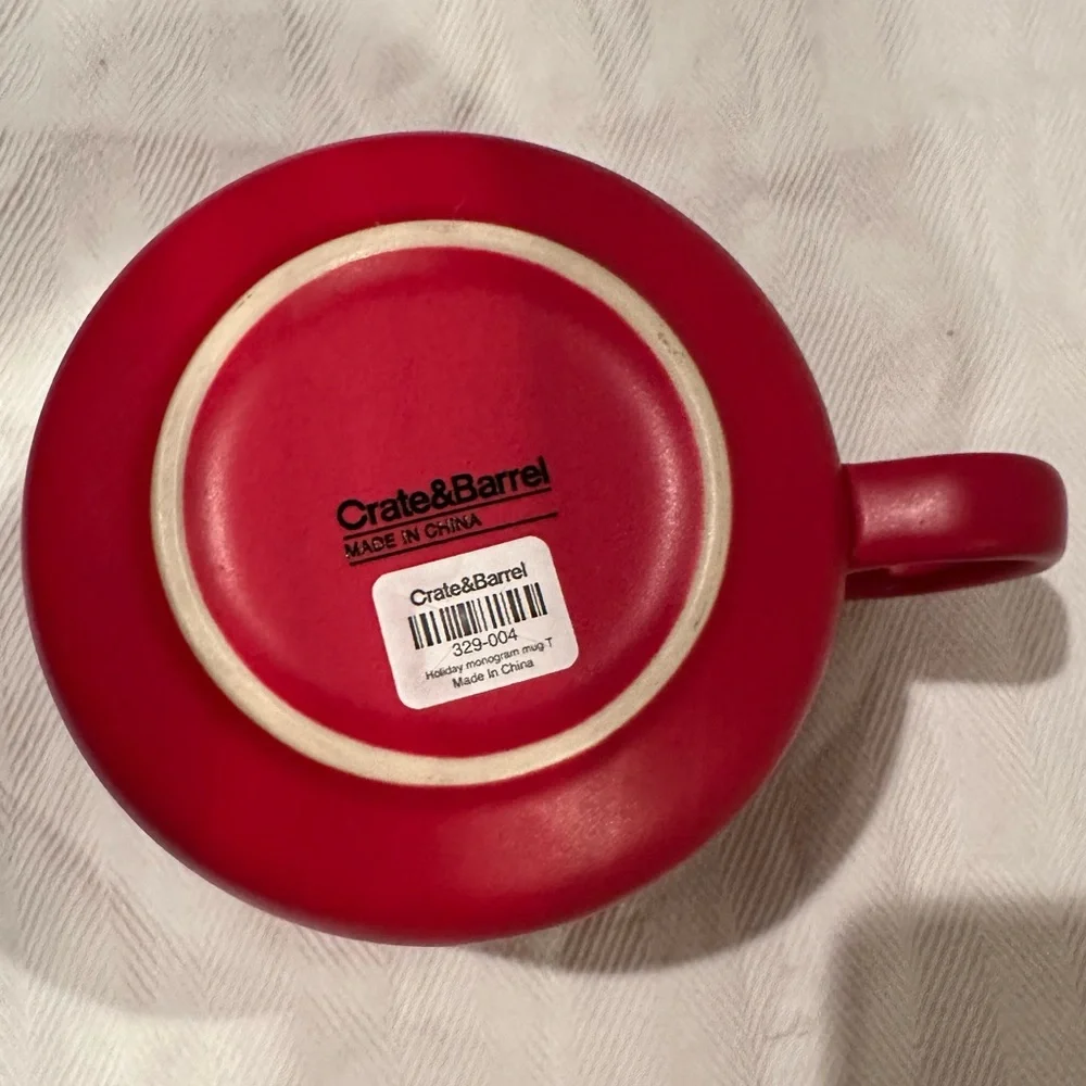 Crate&Barrel Red Glazed Stoneware “T” Monogrammed Jumbo Mug